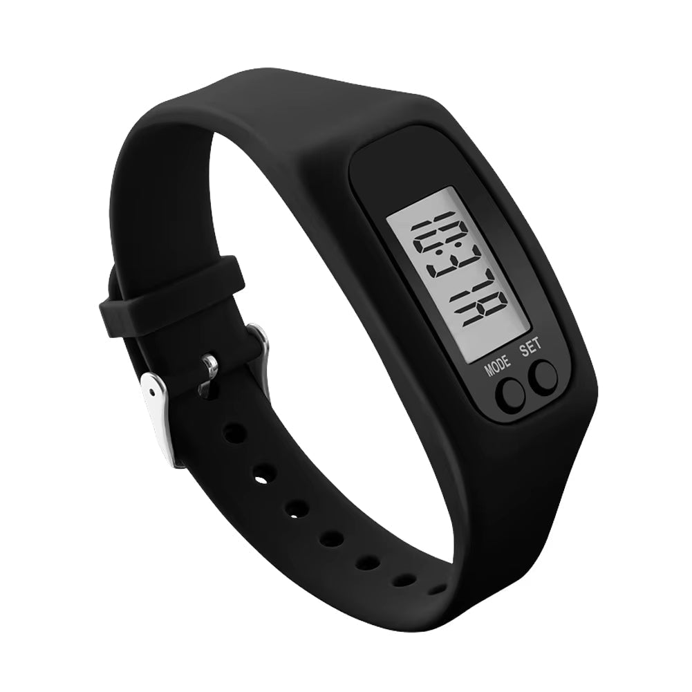 Reloj contador de pasos, podómetro de muñeca con pantalla digital, hora y calorías, correa de silicona con hebilla, blan
