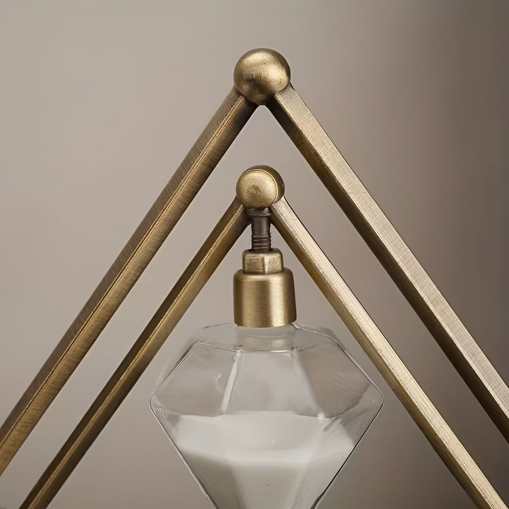 Reloj de arena con marco metálico geométrico – Decorativo y relajante con arena blanca