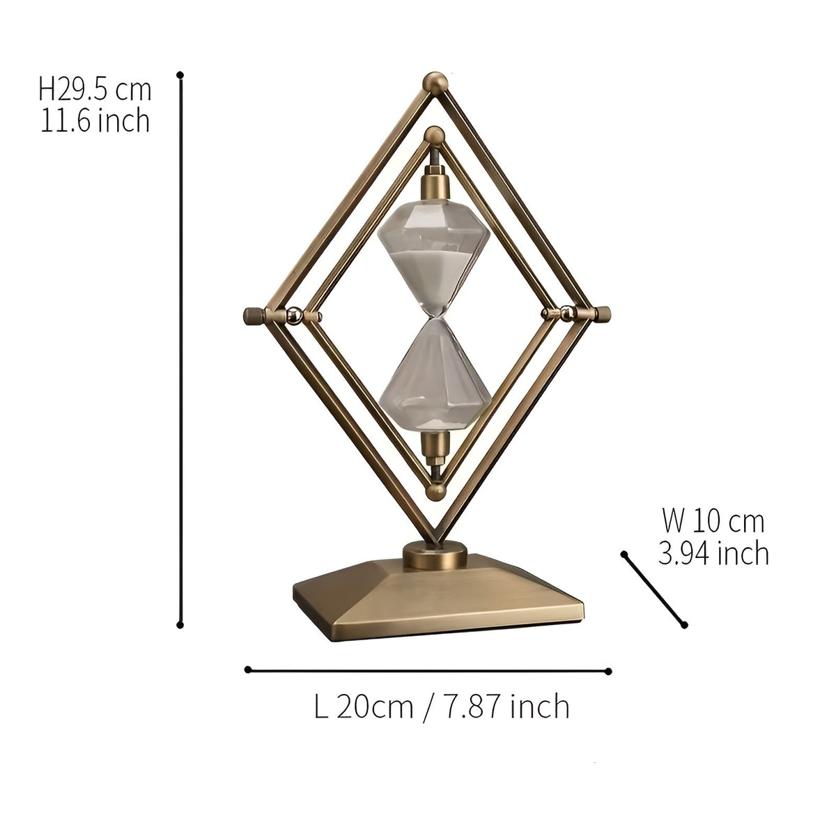 Reloj de arena con marco metálico geométrico – Decorativo y relajante con arena blanca