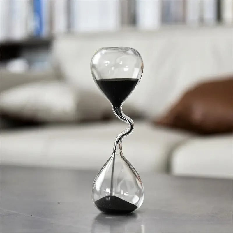 Reloj de arena curvo negro de cristal