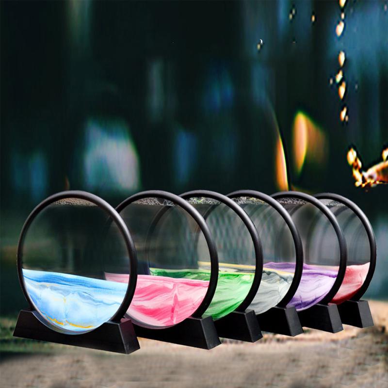 Reloj de arena decorativo con paisajes de arena en movimiento