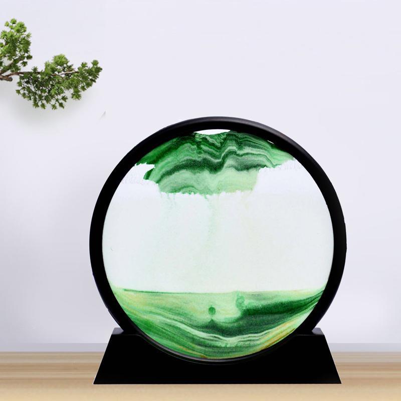 Reloj de arena decorativo con paisajes de arena en movimiento