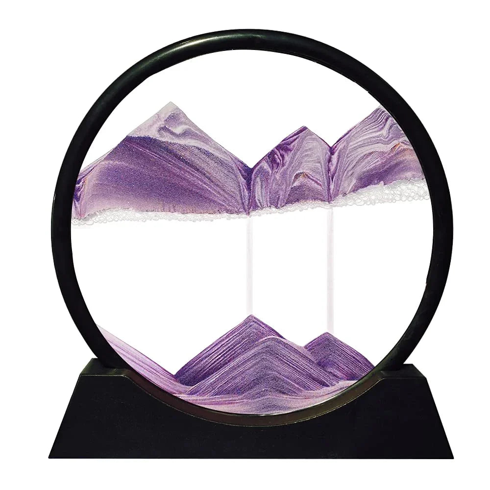 Reloj de arena decorativo con paisajes de arena en movimiento
