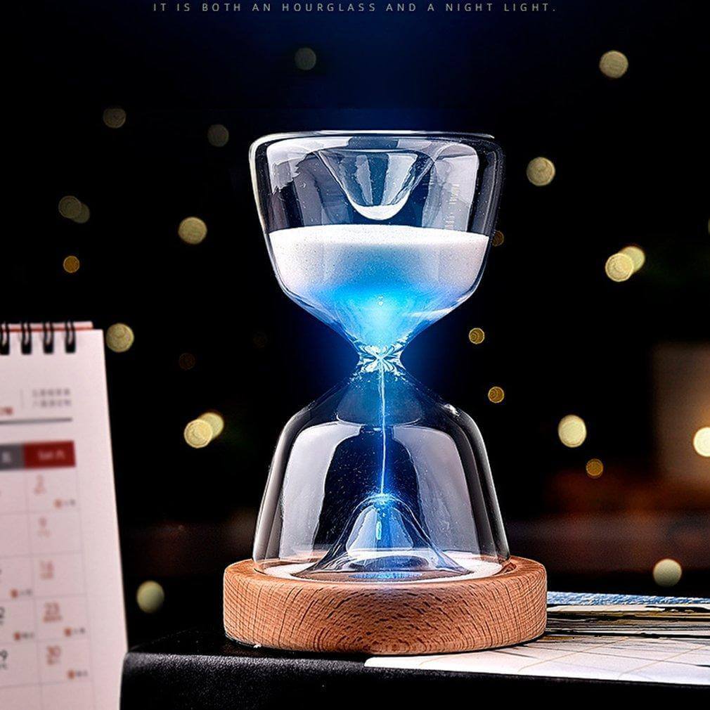Reloj de arena decorativo de madera y cristal
