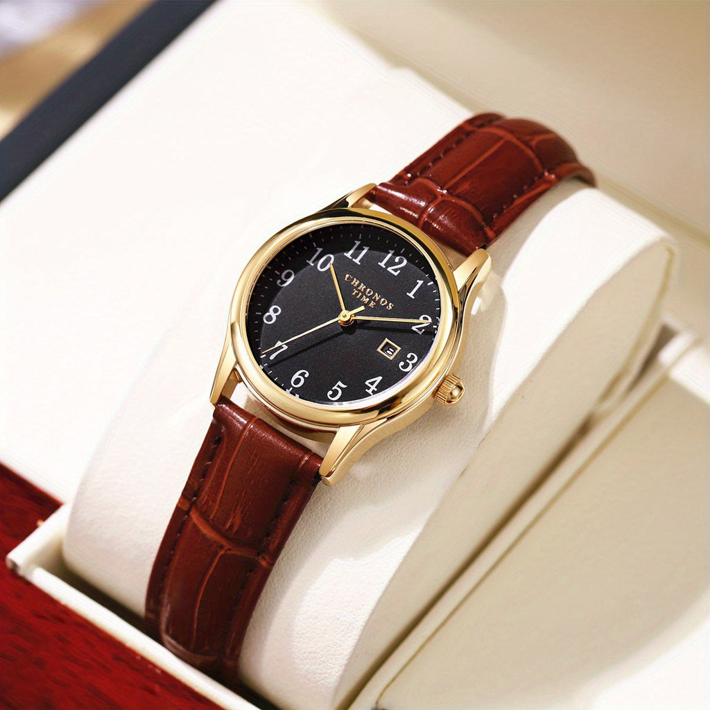 Reloj de cuarzo elegante para mujer con correa de piel sintética