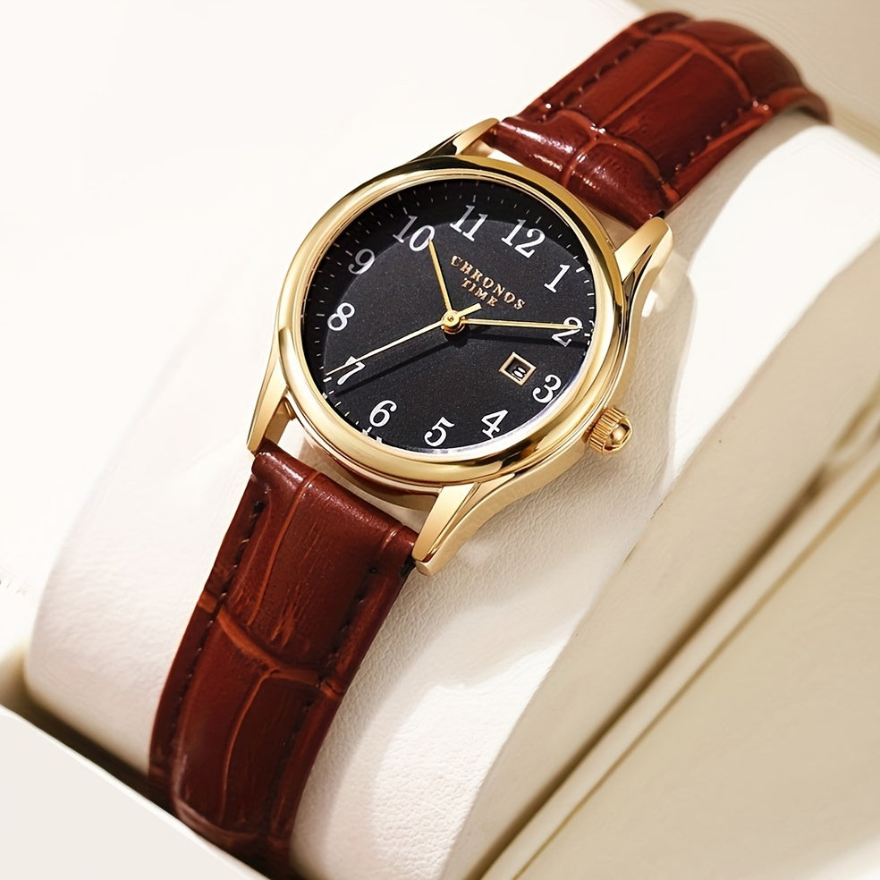 Reloj de cuarzo elegante para mujer con correa de piel sintética