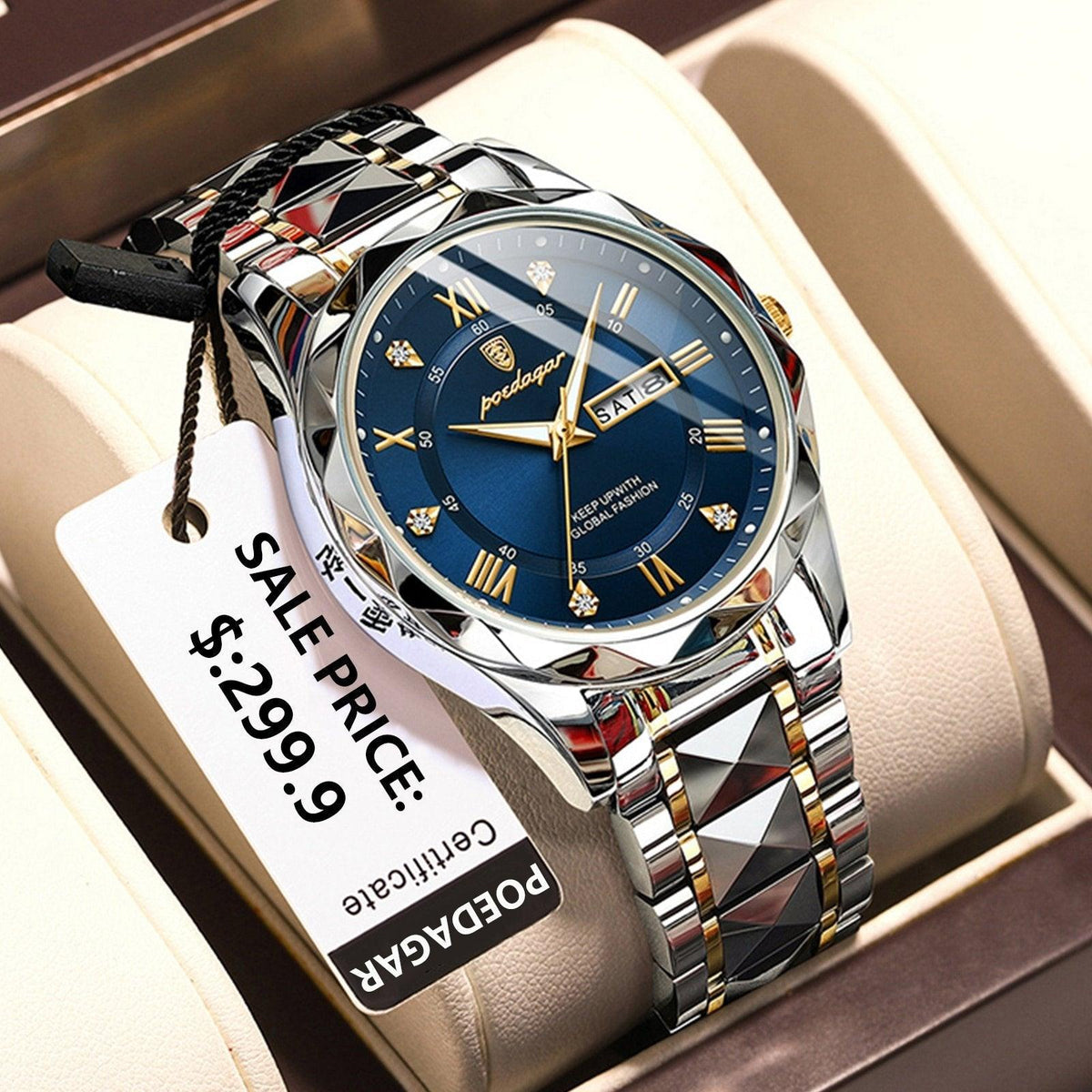 Reloj de hombre resistente al agua con movimiento de cuarzo y correa de acero inoxidable
