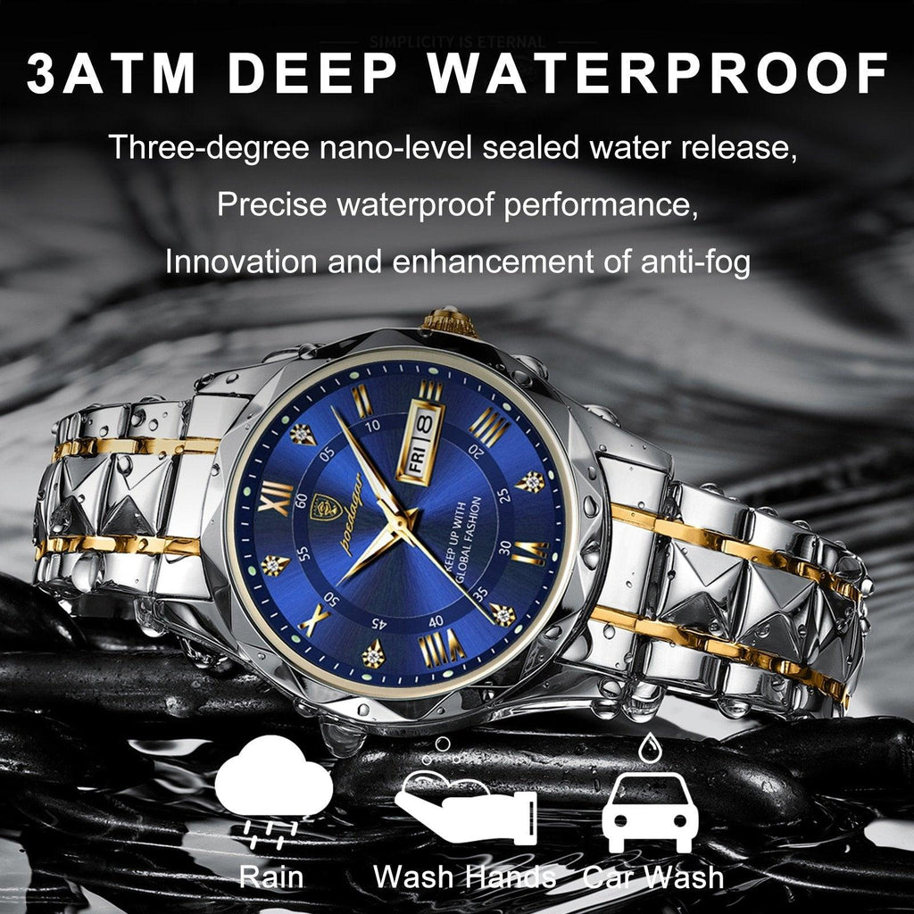Reloj de hombre resistente al agua con movimiento de cuarzo y correa de acero inoxidable