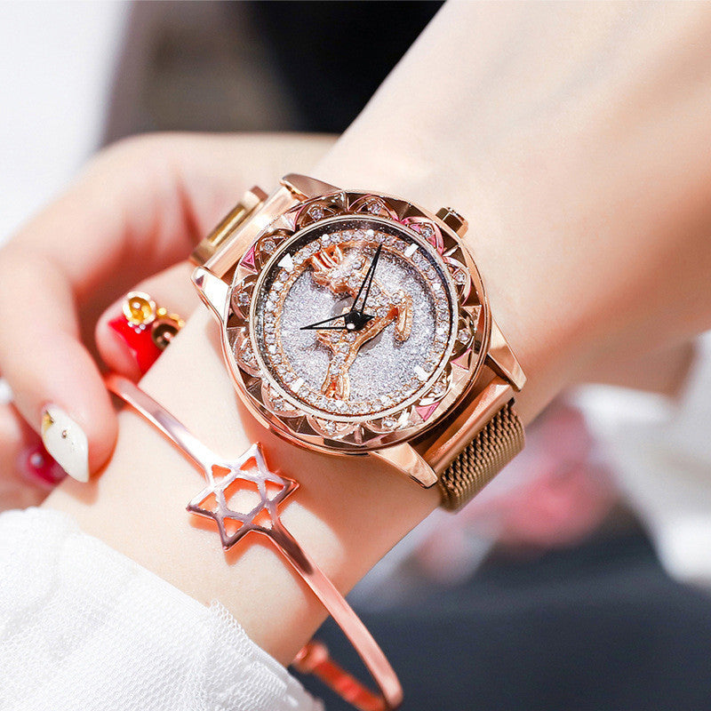 Reloj de mujer con esfera giratoria 360°, correa magnética y resistencia al agua