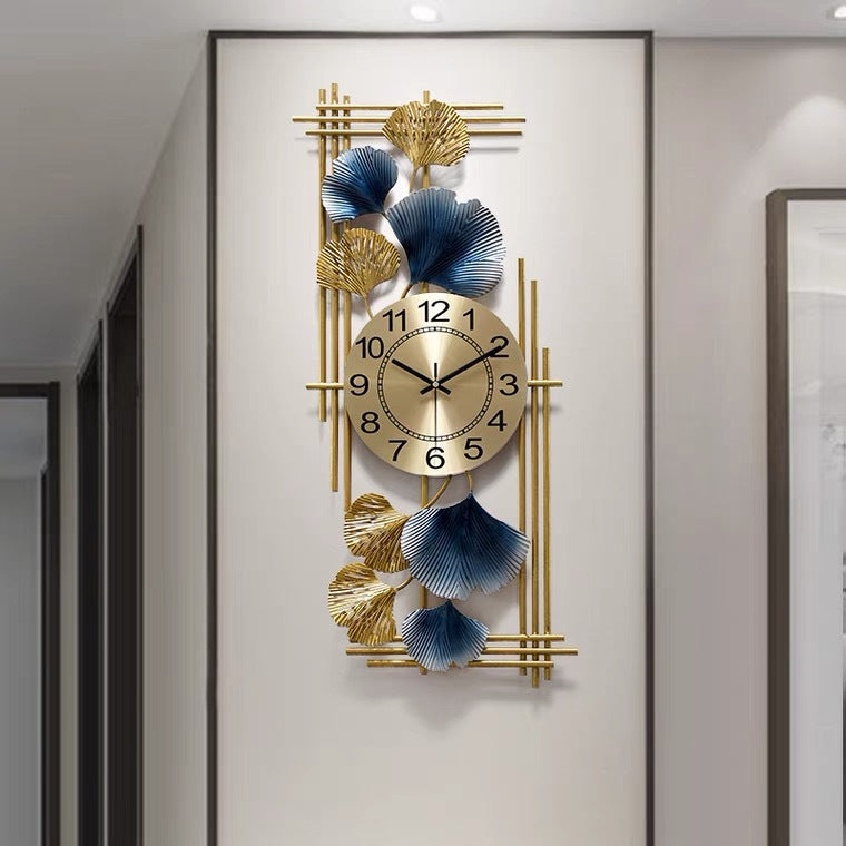 Reloj de pared artístico con hojas de ginkgo