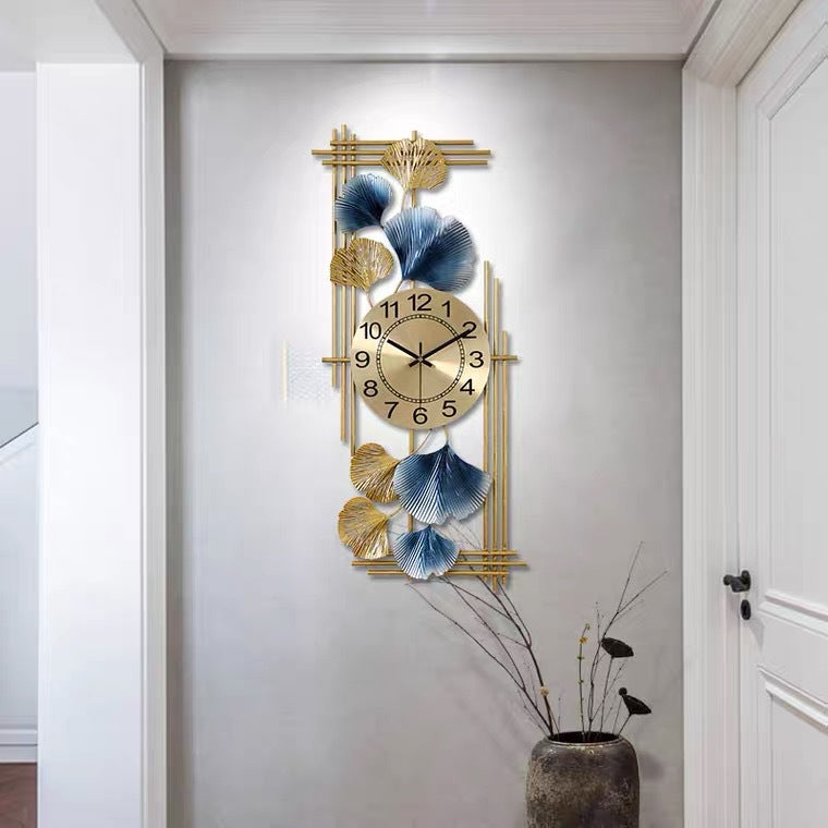 Reloj de pared artístico con hojas de ginkgo
