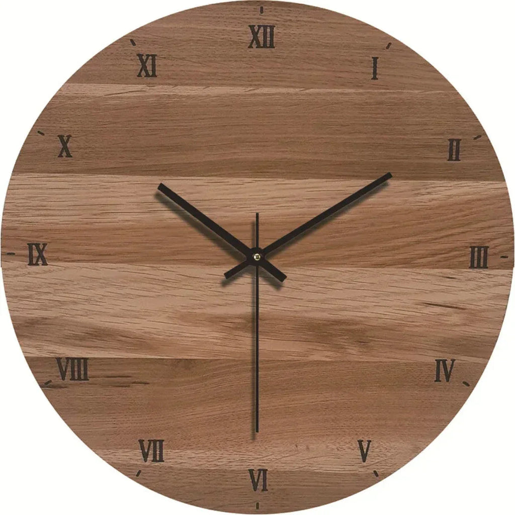 Reloj de pared de madera con mecanismo silencioso