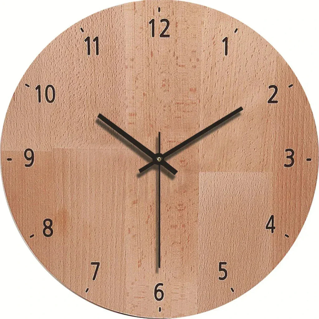 Reloj de pared de madera con mecanismo silencioso