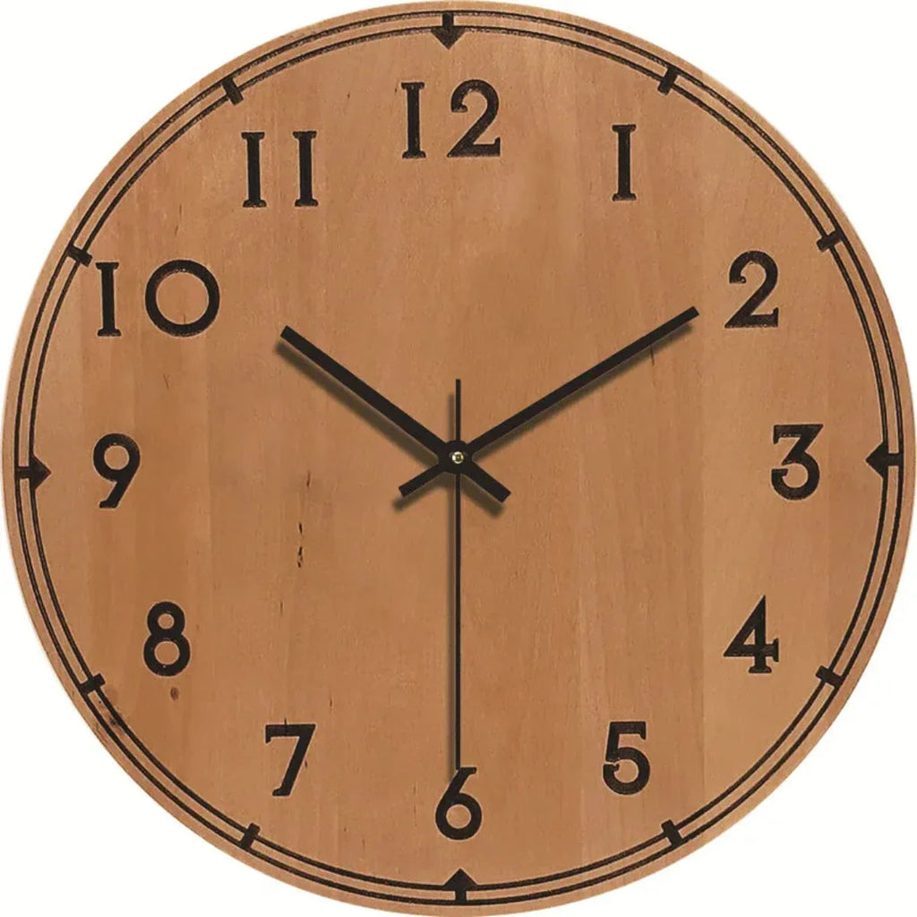 Reloj de pared de madera con mecanismo silencioso