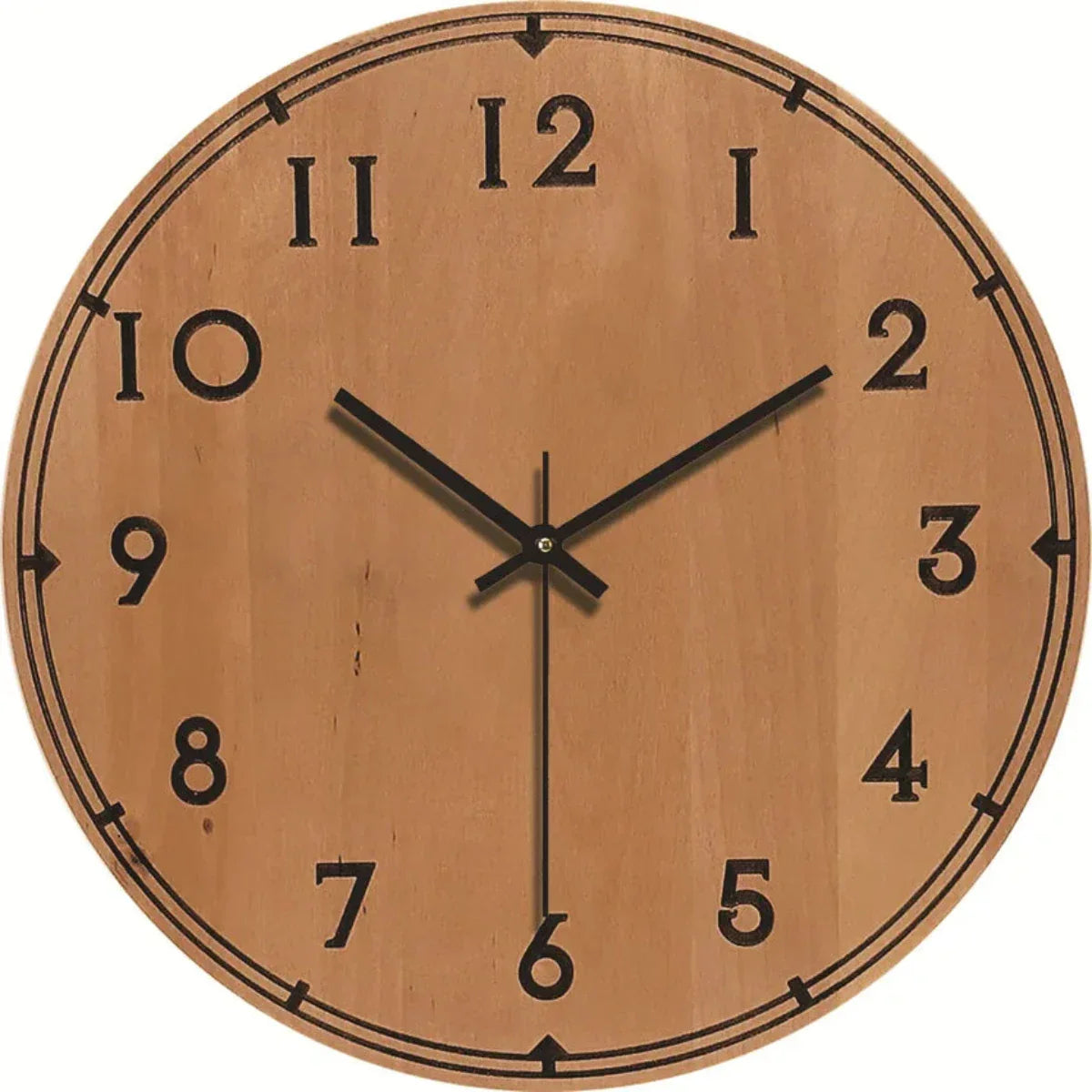 Reloj de pared de madera con mecanismo silencioso