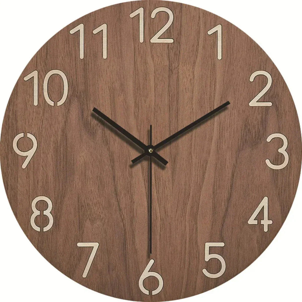 Reloj de pared de madera con mecanismo silencioso