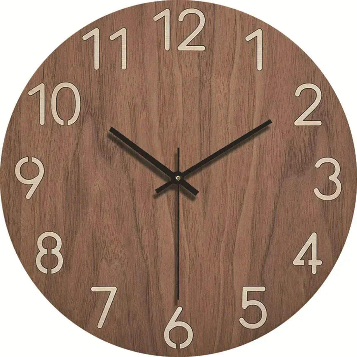 Reloj de pared de madera con mecanismo silencioso