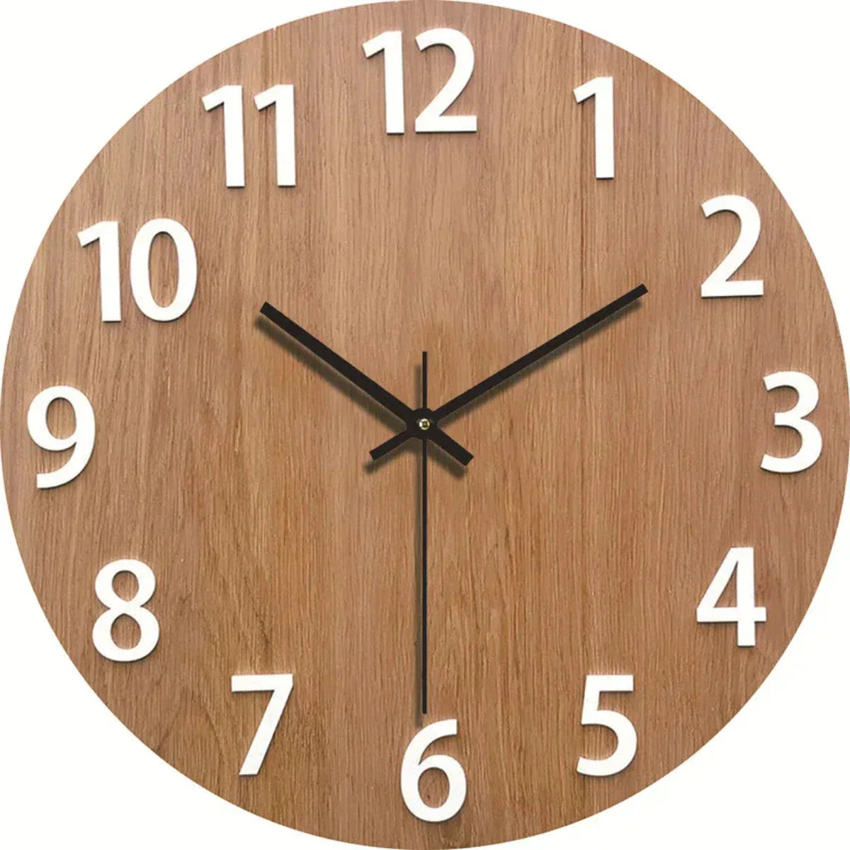 Reloj de pared de madera con mecanismo silencioso