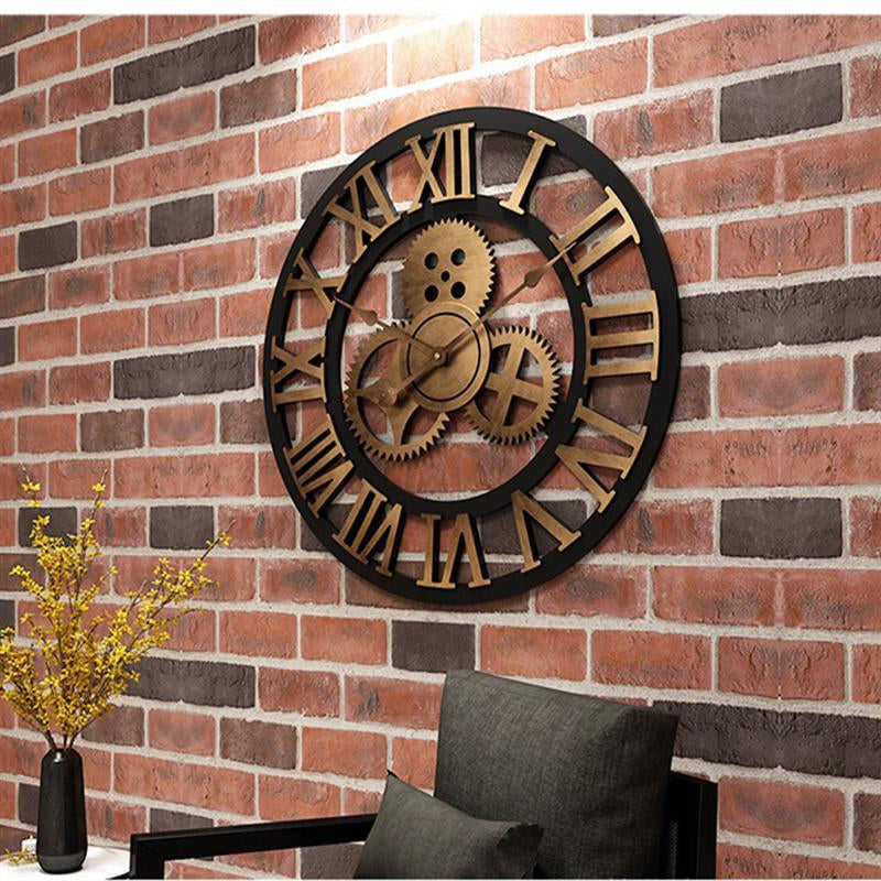 Reloj de pared decorativo 3D retro de gran tamaño hecho a mano