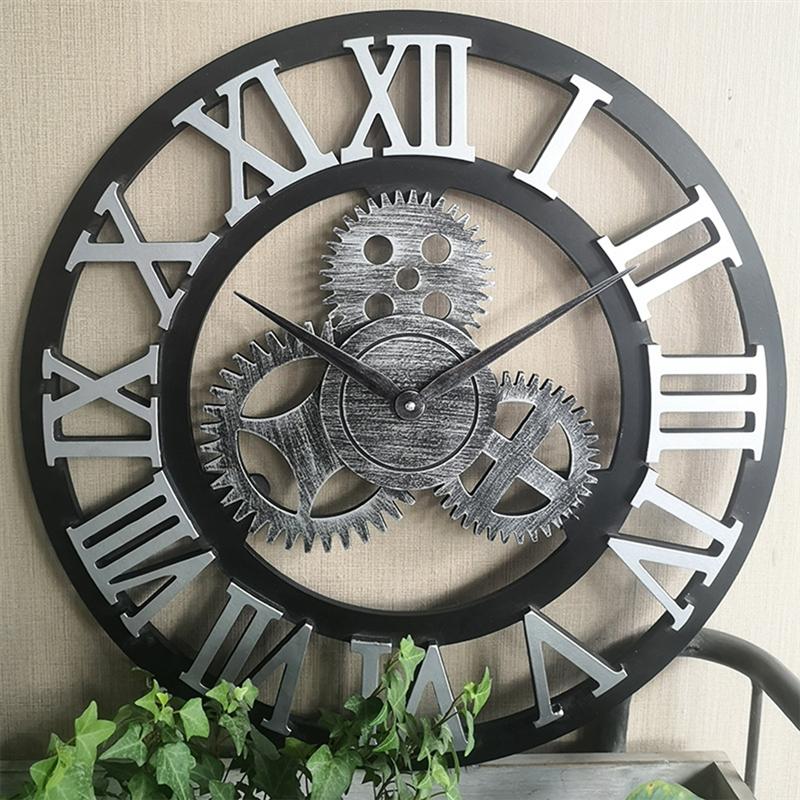 Reloj de pared decorativo 3D retro de gran tamaño hecho a mano