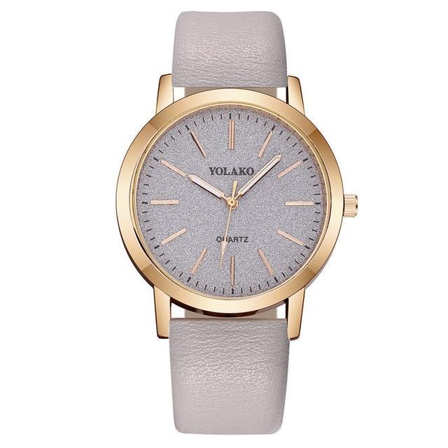 Reloj de pulsera analógico de cuarzo para mujer con correa de piel sintética estilo Ginebra