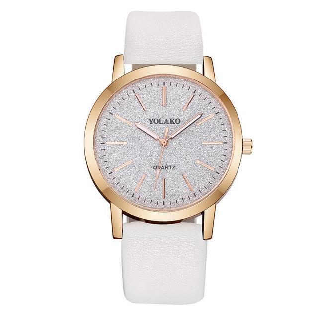 Reloj de pulsera analógico de cuarzo para mujer con correa de piel sintética estilo Ginebra