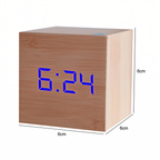 Reloj despertador LED de madera en forma de cubo