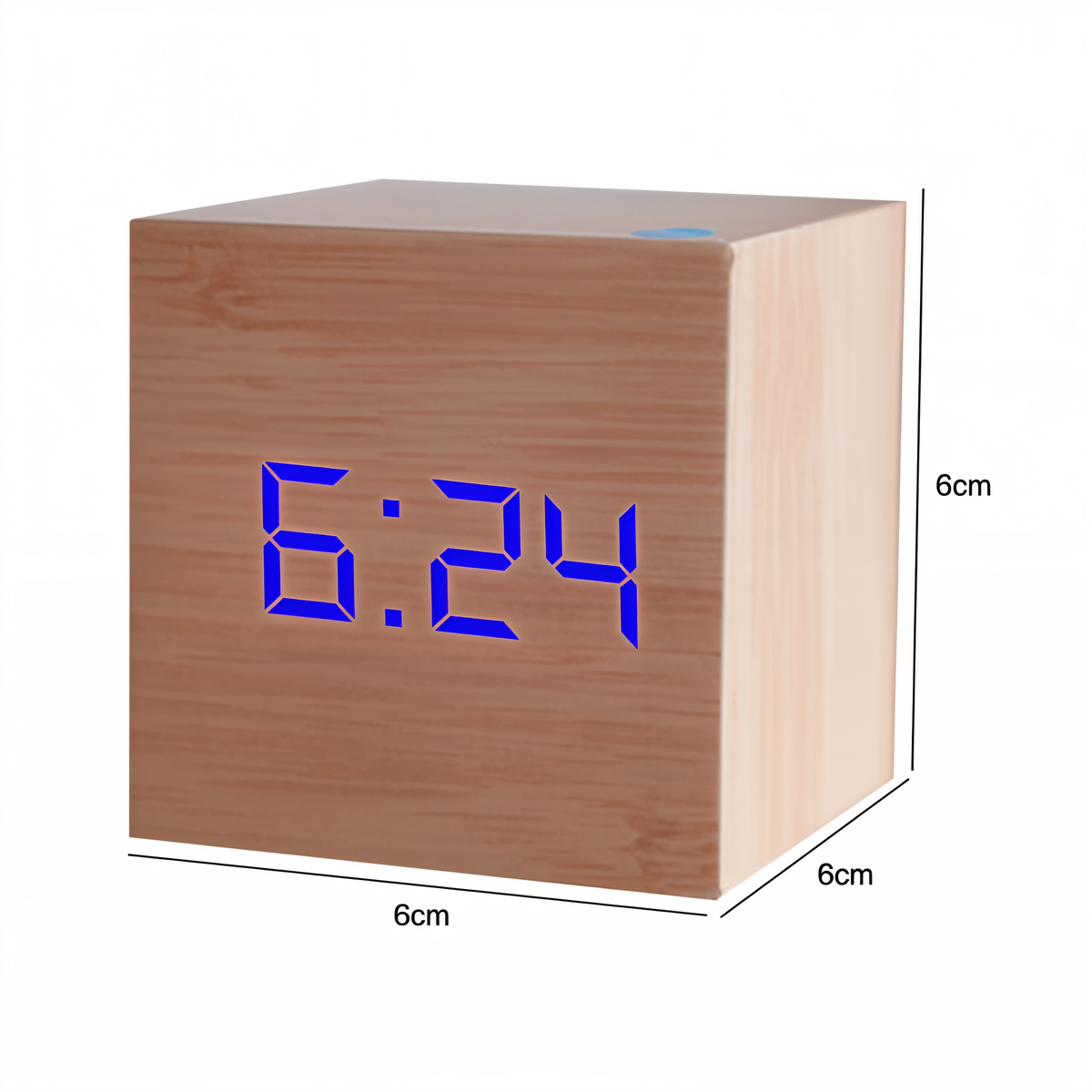 Reloj despertador LED de madera en forma de cubo