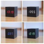 Reloj despertador LED de madera en forma de cubo