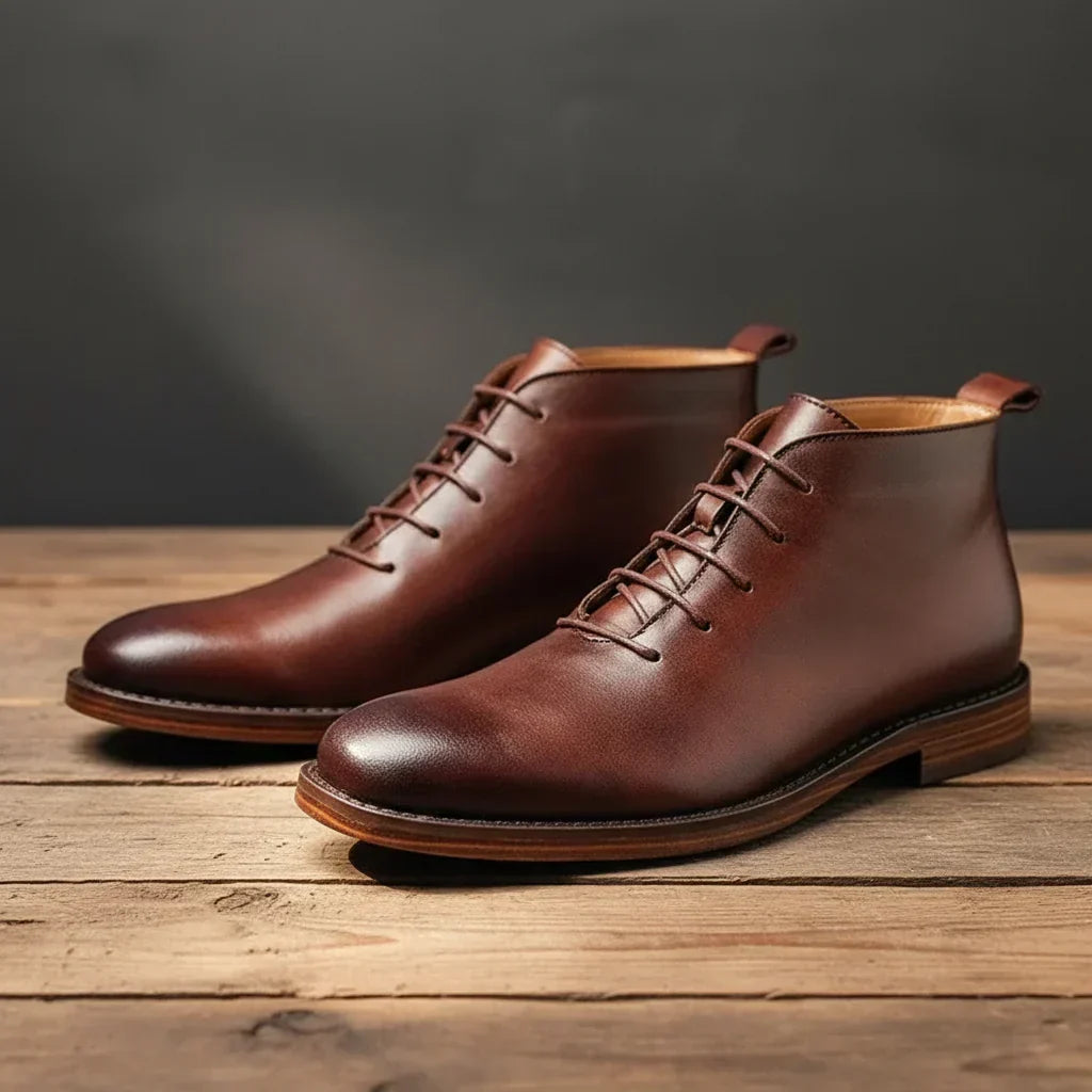 Robbin – Botas de tobillo de piel auténtica acabadas a mano para hombre
