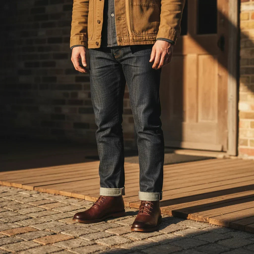 Robbin – Botas de tobillo de piel auténtica acabadas a mano para hombre