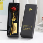 Rosa eterna bañada en oro con caja de regalo y tarjeta de felicitación – Rosa artificial para San Valentín, Día de la Ma