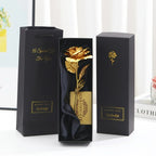 Rosa eterna bañada en oro con caja de regalo y tarjeta de felicitación – Rosa artificial para San Valentín, Día de la Ma
