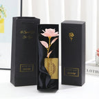 Rosa eterna bañada en oro con caja de regalo y tarjeta de felicitación – Rosa artificial para San Valentín, Día de la Ma