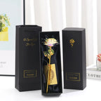 Rosa eterna bañada en oro con caja de regalo y tarjeta de felicitación – Rosa artificial para San Valentín, Día de la Ma