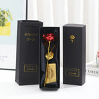 Rosa eterna bañada en oro con caja de regalo y tarjeta de felicitación – Rosa artificial para San Valentín, Día de la Ma