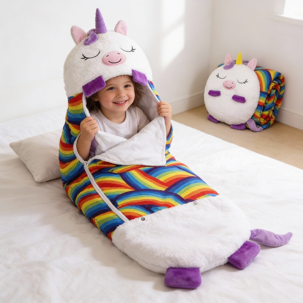 Saco de dormir infantil ligero con capucha — Almohada plegable integrada