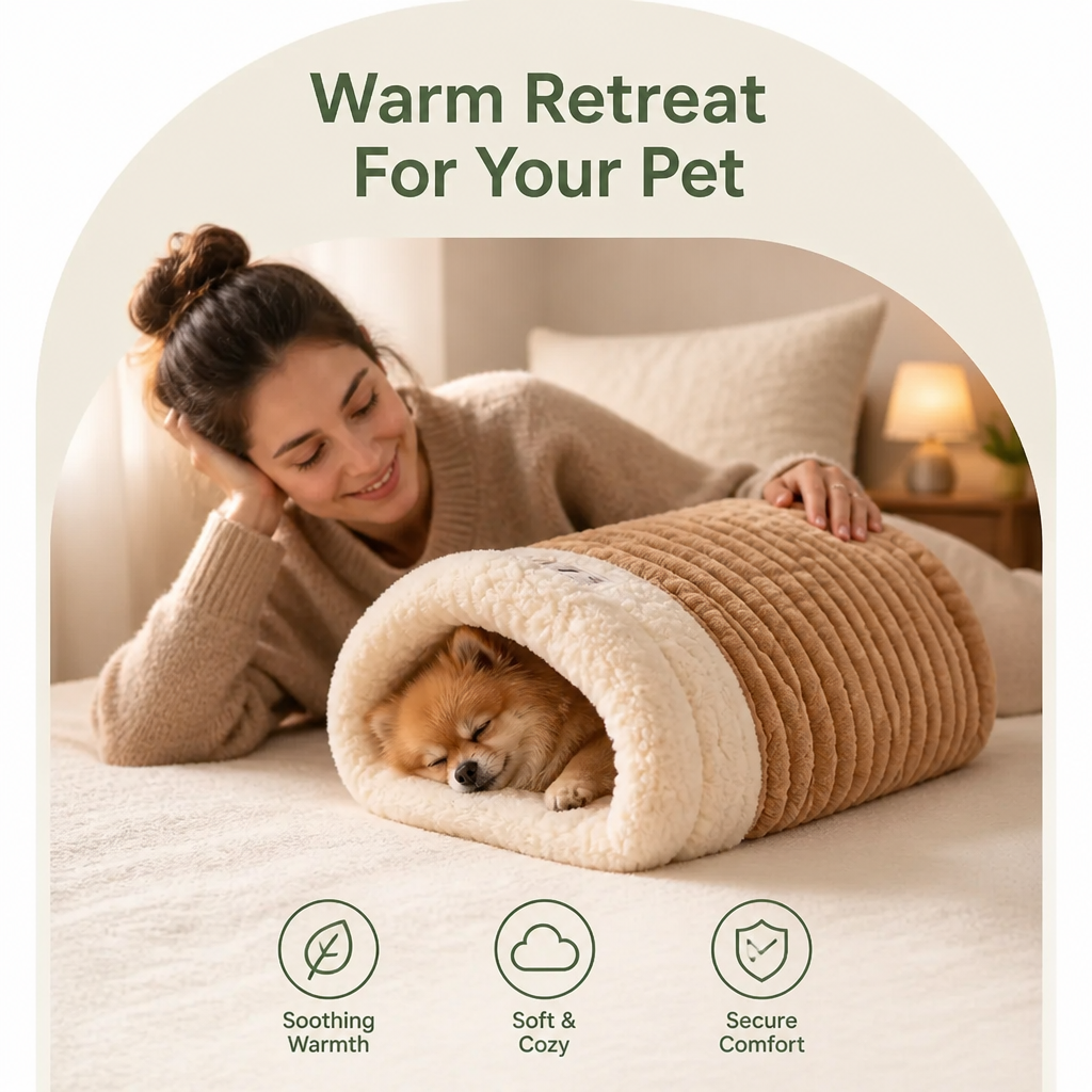 Saco de dormir semicerrado de felpa cortavientos para mascotas (para gatos y perros pequeños)