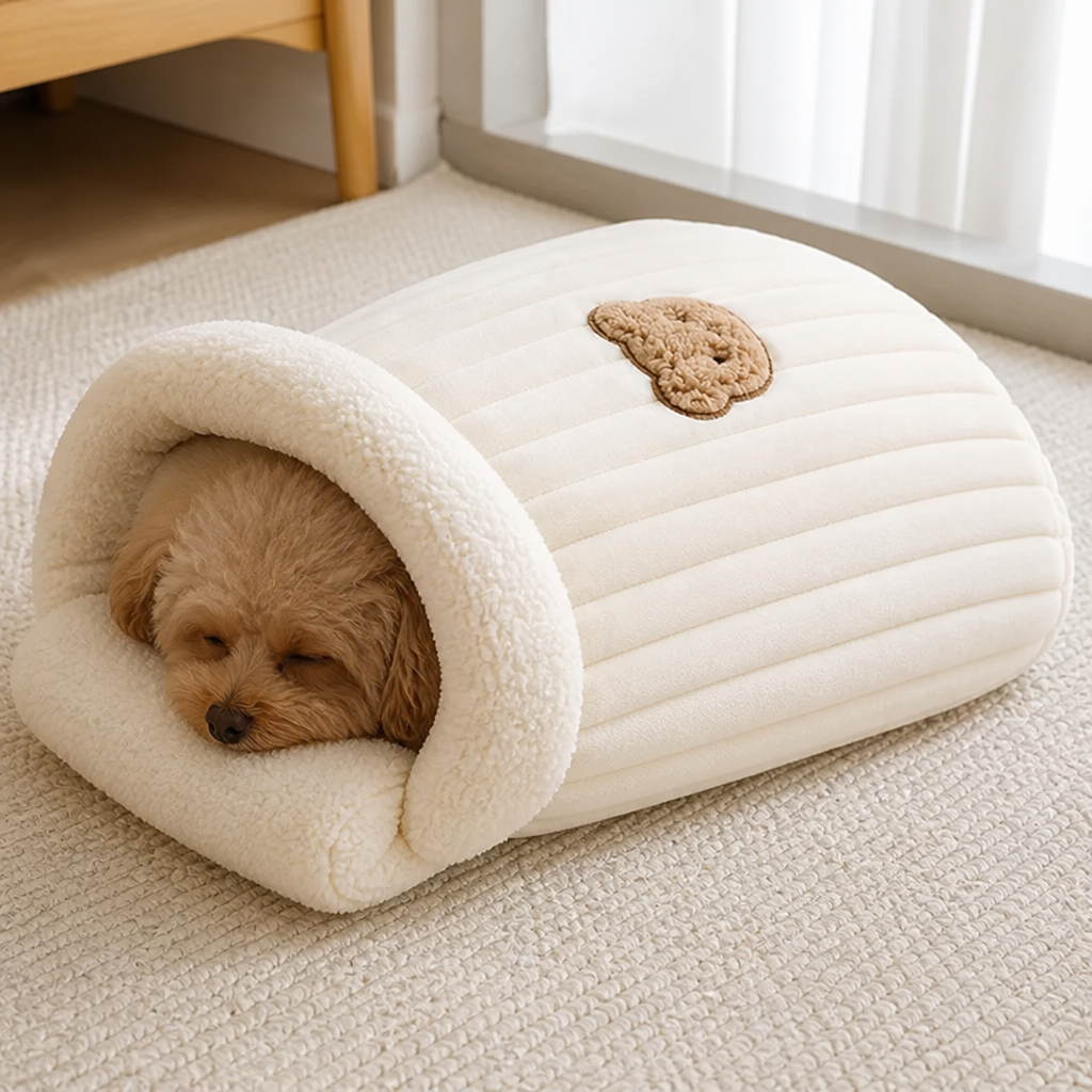 Saco de dormir semicerrado de felpa cortavientos para mascotas (para gatos y perros pequeños)