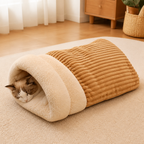 Saco de dormir semicerrado de felpa cortavientos para mascotas (para gatos y perros pequeños)