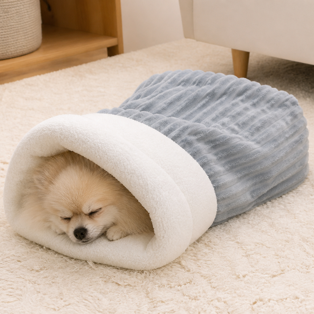 Saco de dormir semicerrado de felpa cortavientos para mascotas (para gatos y perros pequeños)