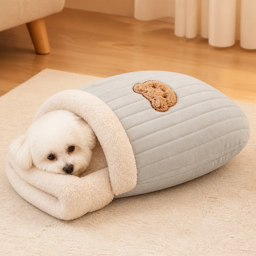 Saco de dormir semicerrado de felpa cortavientos para mascotas (para gatos y perros pequeños)