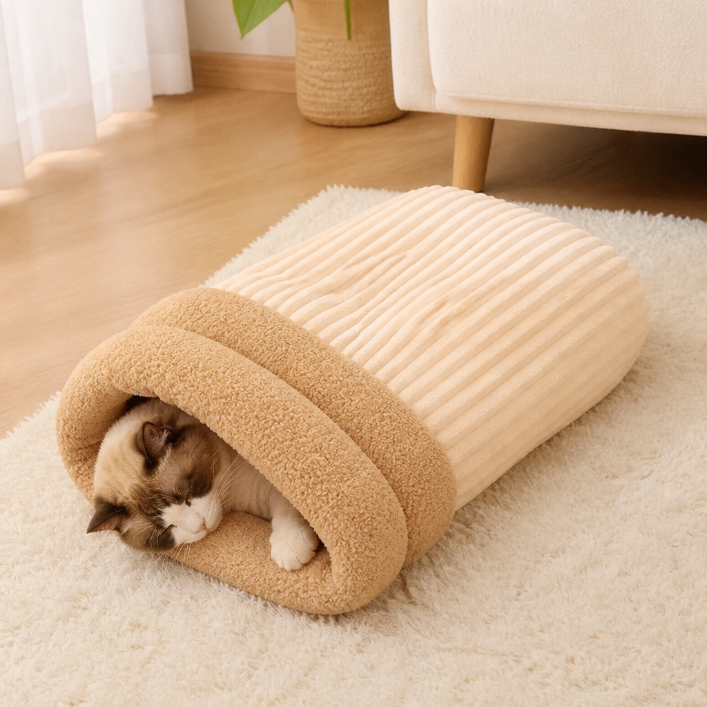 Saco de dormir semicerrado de felpa cortavientos para mascotas (para gatos y perros pequeños)
