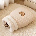 Saco de dormir semicerrado de felpa cortavientos para mascotas (para gatos y perros pequeños)