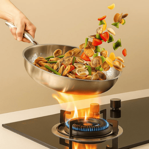 Sartén de titanio premium sin revestimiento para todo tipo de cocinas