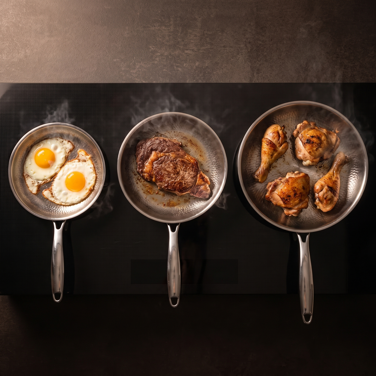 Sartén de titanio martillada a mano - Set de 3 piezas 24, 26, 28 cm