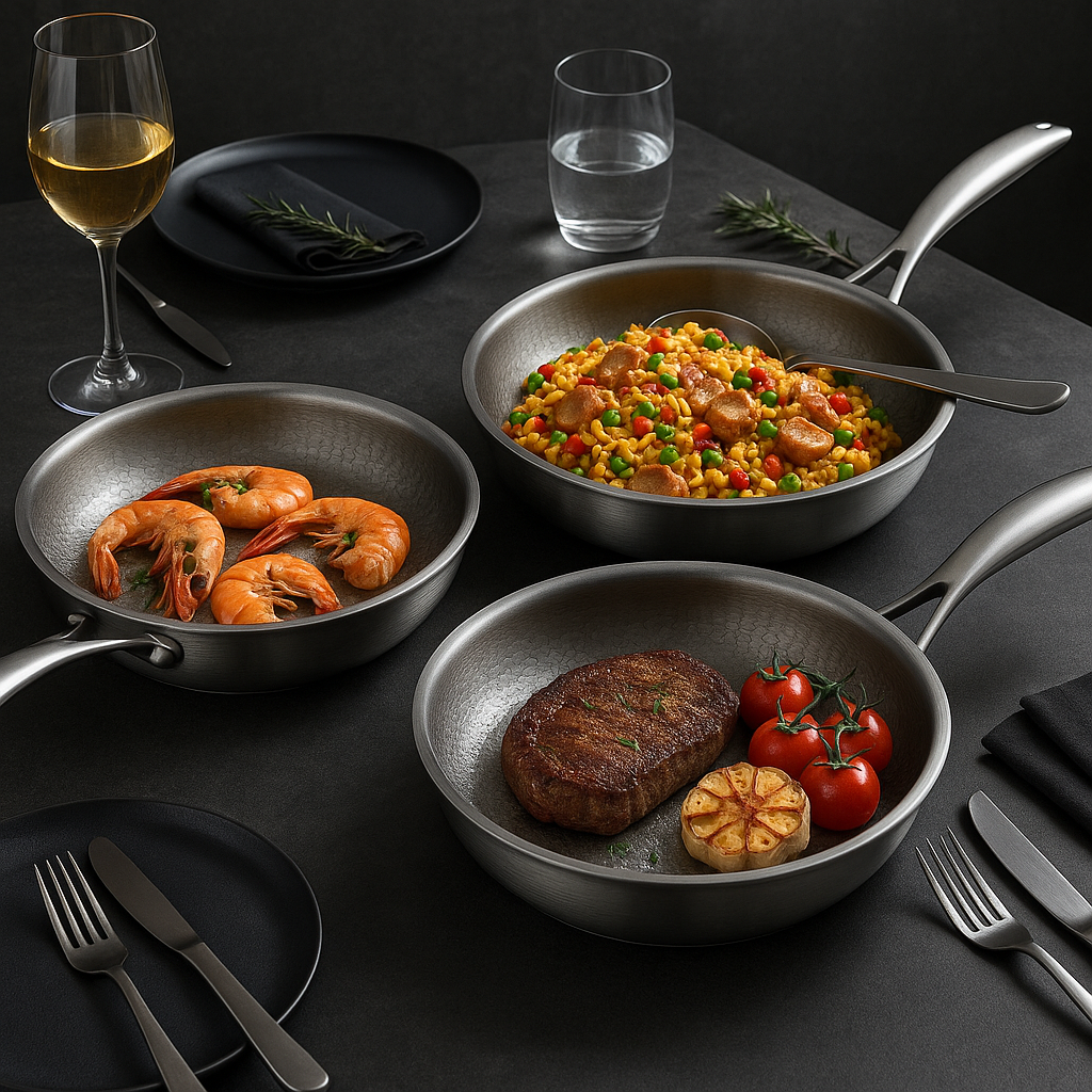 Sartén Premium de Titanio Martillado – Sin revestimiento, compatible con inducción y todas las cocinas