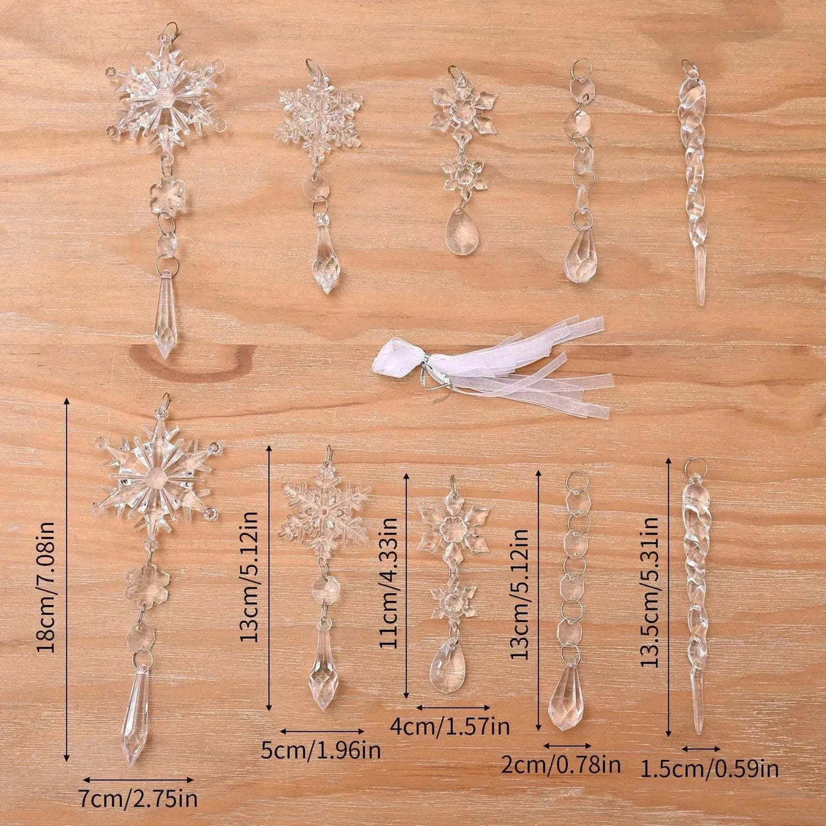 Set de 10 carámbanos decorativos de acrílico transparente para árbol de Navidad