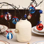 Set de bolas navideñas patrióticas con purpurina, superficies espejo y lazo decorativo