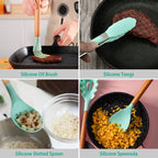 Set de 11 utensilios de cocina de silicona con mangos de madera resistentes al calor hasta 230 °C